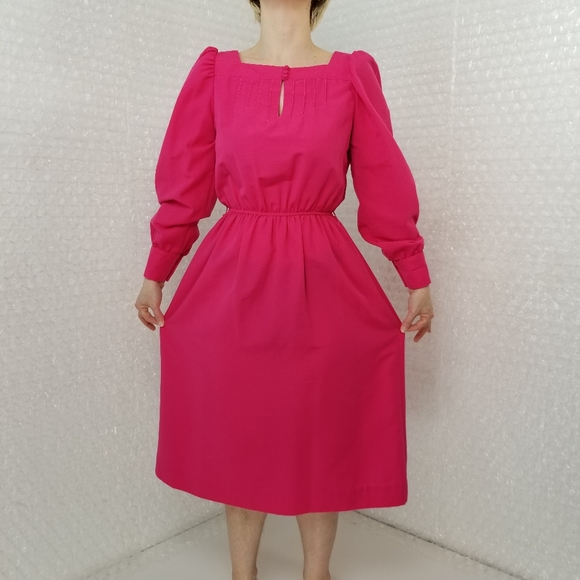 1970s Leslie Fay ILGWU pink longsleeve dress - Picture 3 of 10